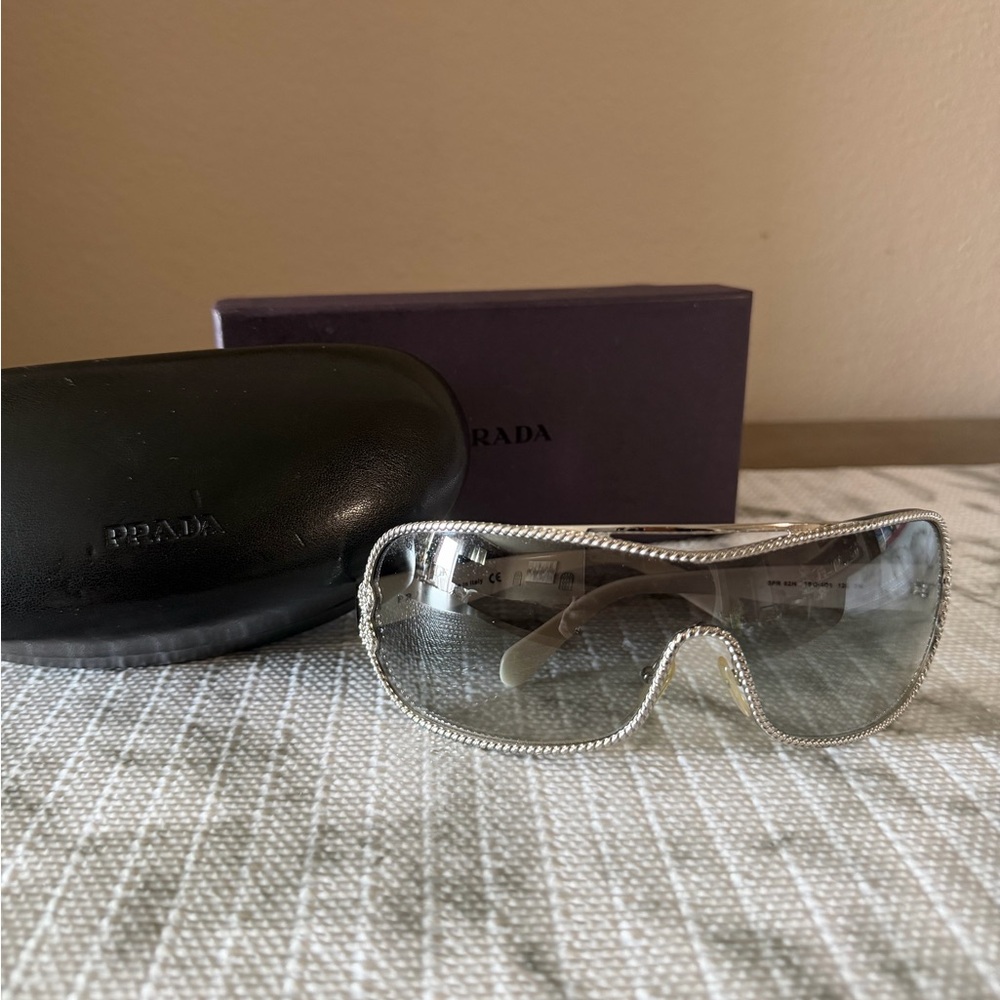 AUTHENTIC Prada Crystal-Trimmed Silver Sunglasses